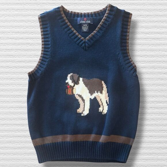 Class Club Boys 4/5 Sweater Vest St Bernard Dog Intarsia Knit Dillard’s Cotton - Picture 1 of 7